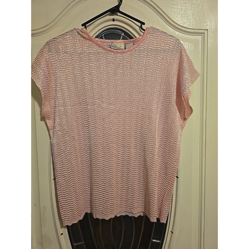 KIM ROGERS  Sz M.  Sleeveless Pullover Stretch PINK sheer Top.